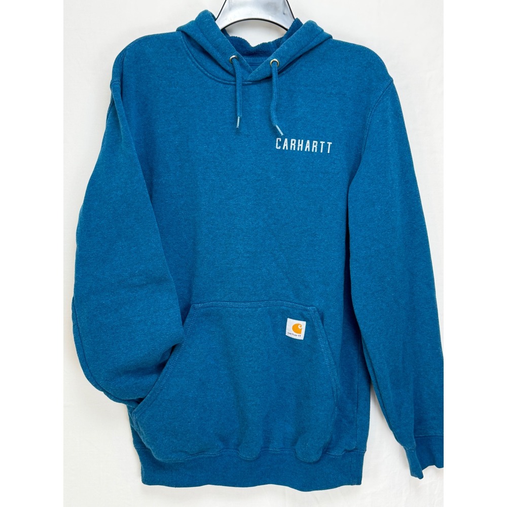 Carhartt Mens Cotton Hoodie S Blue Original Fit Logo Pullover Pocket 103862